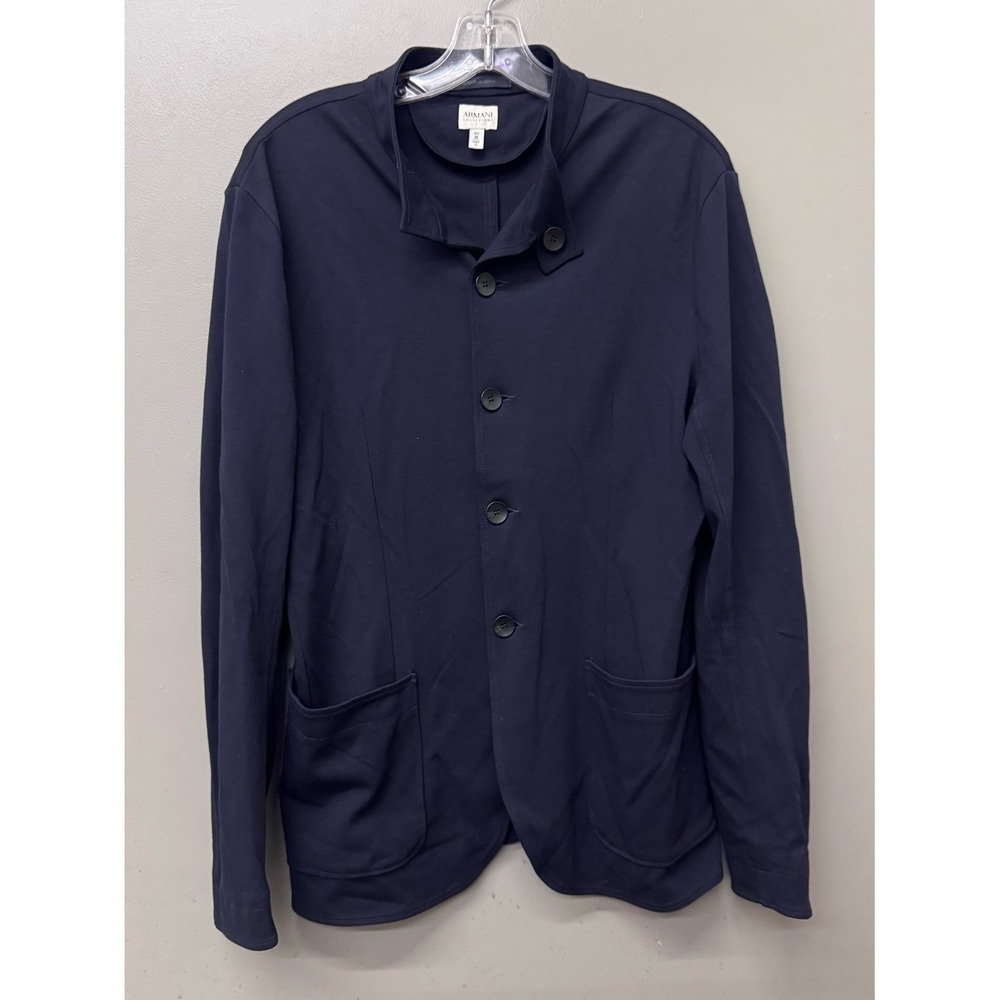 Armani Collezioni Jacket Mens S Navy Blue Convertible Collar Jersey Blazer